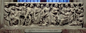 Sarkofag med relief forestillende Prometheus og menneskets skabelse, romersk, fra Arles, 3. århundrede e.Kr. (marmor) af Unbekannt