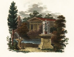 Videnskabelige opfindelser af Stephen Hales i en have.1802 (gravering) af Unbekannter Künstler