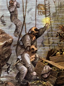 Dykker opdager undervandsskat, begyndelsen af det 20. århundrede (illustration) af Unbekannter Künstler