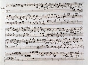Nodeblad til Händels fuga fra et manuskript indeholdende to værker af Domenico Scarlatti og Friedrich Händel af Unbekannter Künstler