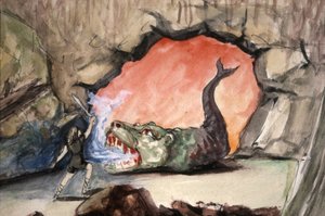 Siegfried dræber dragen Fafner, slutningen af det 19. århundrede (illustration) af Unbekannter Künstler