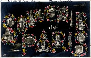 Souvenir fra Paris med forskellige bymonumenter - Postkort dateret 1905 af Unbekannt