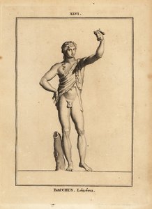 Statue af Bacchus Lenaios, den romerske vingud, nøgen men for et løveskind, der presser en klase druer af Unbekannt