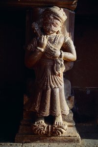 Stenstatue fra det 18. århundrede, der spiller Ravanhathd eller Veena af Unbekannter Künstler