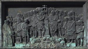 Strasbourg, Bas-relief af Gutenberg-skulpturen. Europa af William M. Timlin
