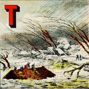 T: Stream. Det er en meget hurtig strøm af vand produceret af den store skråning af et terræn - Indgravering udtrukket fra Geografisk alfabet. Guerin-Muller et Cie, forlag, Paris af Unbekannt