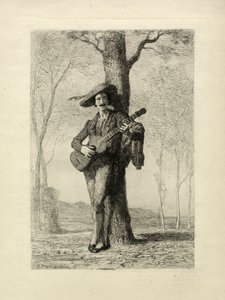Guitaristen, Frankrig, ca. 1870 (gravering) af Unbekannter Künstler