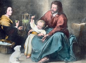 Den hellige familie med den lille fugl af Unbekannter Künstler
