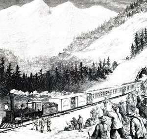 Pacific Railroad i Sierra Nevada-bjergene. af Unbekannt