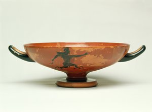 The Pursuit of Perseus, Attic sort figur kylix lavet af The Pepaks Master, 525-520 BC (keramik) af Unbekannt