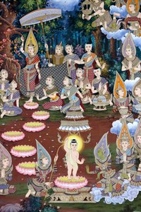 Fødslen af spædbarnet Siddhartha, murfresko, Wat Maniratanaram kloster, Phnom Penh, 2022 (foto) af Unbekannter Künstler