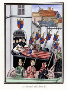 Kong Richard II af Englands (1367-1400) begravelsesfølge forlader slottet Pontefract og kører til Saint Paul-katedralen i London (England). af Unbekannter Künstler