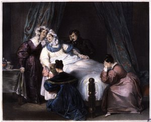 Det uoprettelige tab, selv død i barselsseng, c.1840 (litografi) af Unbekannter Künstler