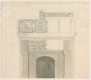 Tittensor - Chimney Piece in Manor House: blyant- og vasketegning, sep 1832 af Unbekannt