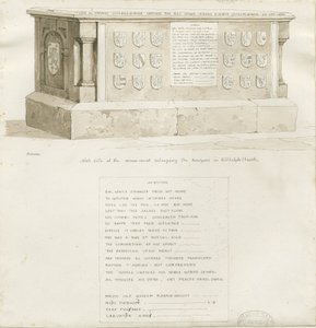 Tomb in Biddulph Church - "William Bowyer": sepia drawing, 1837dani af Unbekannt
