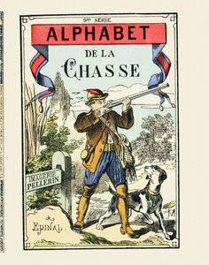 En jæger og hans hund - Forside til Jagtalfabetet - Billede Pellerin, Epinal, s. d. - 16 sider - 9. serie, ca. 1890 (tryk) af Unbekannt