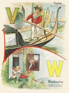 V W: Venedig, Washington - ABC of Two Worlds. Emile Guerin, forlag, Paris, omkring 1900. Mål: 27,5 x 21,5 cm af Unbekannt