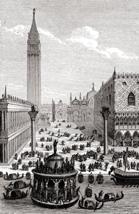 Venedig - Markuspladsen med katedral og gondoler af Unbekannter Künstler
