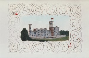 Victoriansk papirdoyley med udsigt over Osborne House (akvarel på papir) af Unbekannt