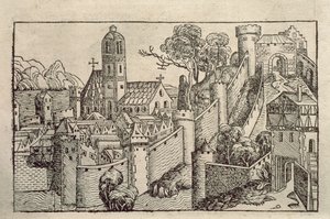 Udsigt over den antikke by Alexandria fra en bog med graveringer med titlen 