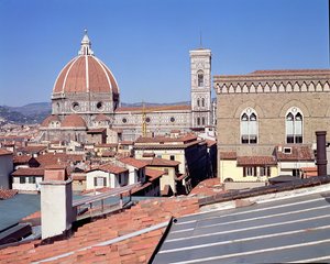 Udsigt over katedralen, Campanile og Orsanmichele (foto) af Unbekannt