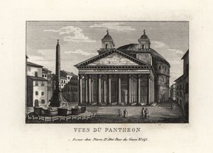 Udsigt over Pantheon med springvand, Fontana del Pantheon og Macuteo-obelisken på Piazza della Rotonda, Rom af Unbekannt