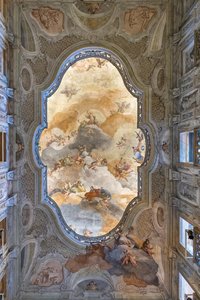 Udsigt til loftet, entré eller foyer, Teatro Grande, Brescia, Italien (foto) af Unbekannter Künstler