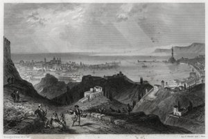Udsigt over byen og havnen i Genes, eclatante-citaterne, marmorbyen, Genes-la-Superb, i bogen om Middelhavet af Louis Enault (1824-1900), en fransk journalist og rejsende. af Unbekannt