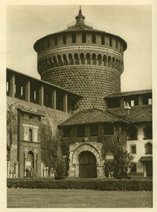 Udsigt over gården til Castello Sforzesco (Sforza-familiens slot) i Milano af Unbekannt