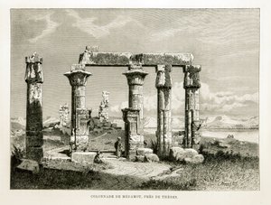 Udsigt over ruinerne af Medamot-templet nær Theben, Egypten Illustration fra Atlas of Egypt af Unknown