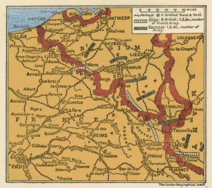Første Verdenskrig Kort over hærenes position 22. august 1914 af Unbekannter Künstler