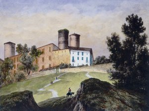 Akvareltryk af Francesco Gonin med slottet Castiglione Falletto, hvor det opbevares af Unbekannt
