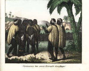 Bryllupsceremoni i en stamme i Senegal. Litografi til bogen: "Galerie complete en tableaux fideles des peuples d