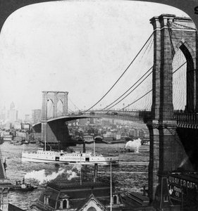Brooklyn Bridge, New York, USA, begyndelsen af det 20. århundrede.