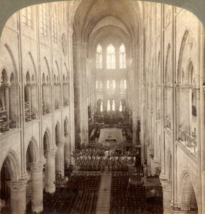 Interiør af den store Notre Dame-katedral, Paris, Frankrig, 1900.