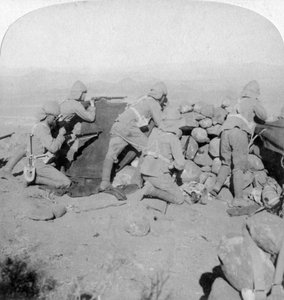 Tropper forsvarer New Zealand Hill, Slingersfontein, Sydafrika, 25. januar 1900. af Underwood and Underwood