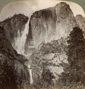 Yosemite Point og vindblæste Yosemite Falls, Yosemite Valley, Californien, USA, 1902 af Underwood and Underwood