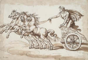 Apollo i en vogn tegnet af fire heste af Unknown