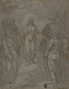 Kristus og apostlene (recto); Skitse af en julekrybbe (verso) af Unknown
