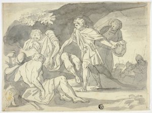 David skærer skørtet af Sauls kappe af Unknown