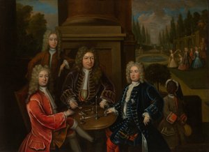 Elihu Yale sad til bords med den anden hertug af Devonshire og Lord James Cavendish af Unknown