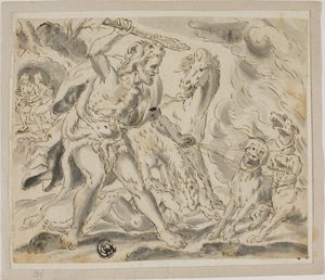 Herkules, Cerberus og Diomedes Hopper af Unknown