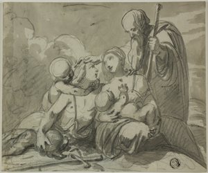 Hellig familie med Warrior Saint af Unknown