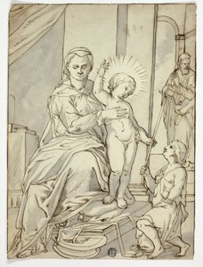 Hellig familie med spædbarnet Sankt Johannes Døberen af Unknown