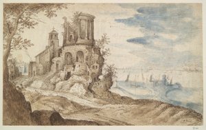 Imaginært landskab med Sibylla-templet, Tivoli af Unknown
