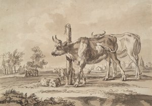 Eng med køer og får af Unknown