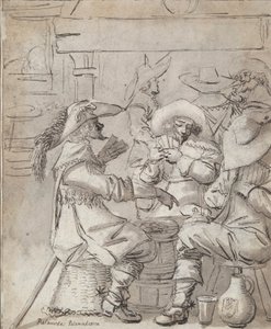 Mænd spillekort (rekto); Krointeriør med stående mand, der ryger (verso) af Unknown