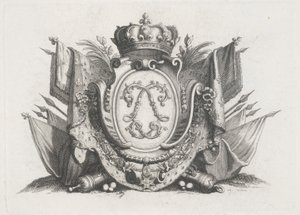 Kongemærke med krone og flag og sammenflettet af Unknown
