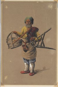 Russisk (?) mand holder kurv og skammel af Unknown