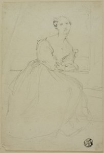 Skitse af siddende kvinde i aftenkjole af Unknown